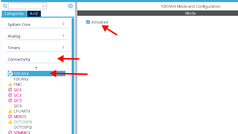 Connectivity -> FDCAN(1)